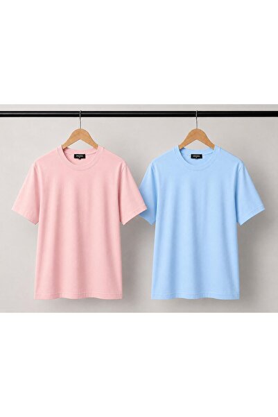 Kuraff Giyim تي شيرت قطني ذو ياقة دائرية من UNISEX BASIC مكون من قطعتين بلون ...