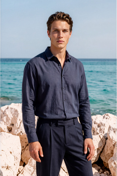 NOHOW Linen Look 100% Cotton Comfortable Fit Drop Shoulder Men's Plain Shirt