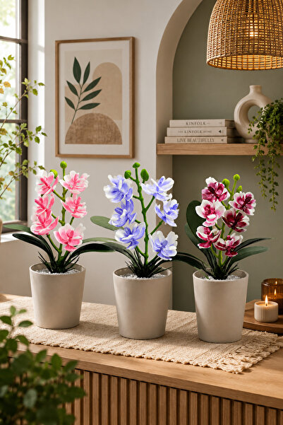 BERMİRA Home Collection 3 Adet Dekoratif Orkide Mini Çiçek Saksılı Çiçek Süs ...