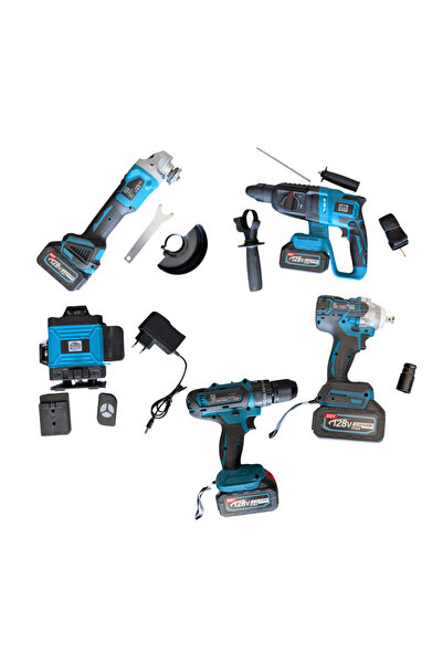 German Meister Trusa 5 Unelte 128V 8Ah cu Nivela Laser 4D 16 Linii, Rotopercu...