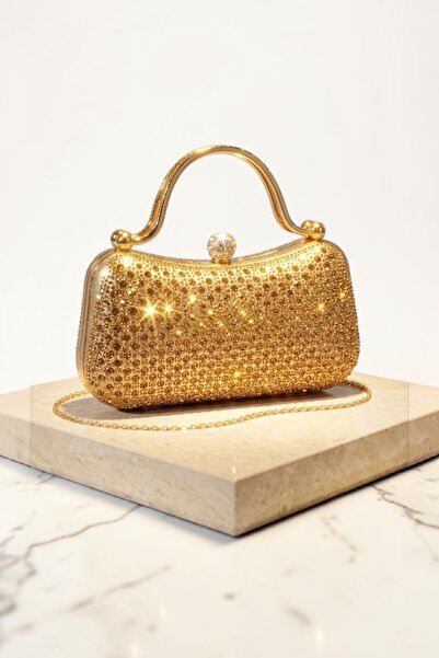 Famels Evening Dress Bag Gold Gold Drop Stone Bright Color Handle Stone Women...