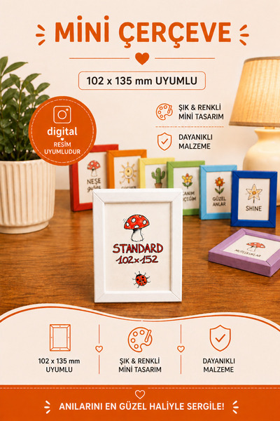 Tovo Craft 10x15 Fotoğraf Uyumlu Mini Çerçeve (102x152 mm) | Magnetli ve Duva...