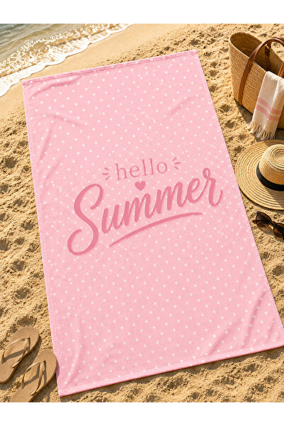 Piloji منشفة الشاطئ الوردية المنقطة من Hello Summer، منشفة شاطئ صيفية كبيرة ا...