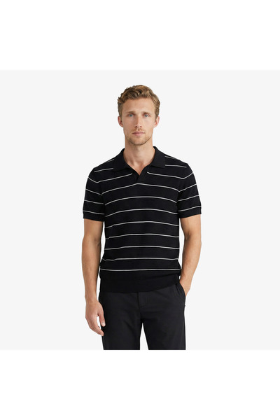 Nautica Erkek Siyah Regular Fit Kısa Kollu Çizgili Triko