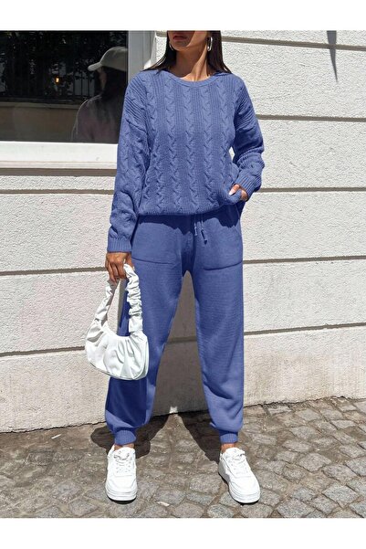 Iuliashop Knitted Set with Sorina Blue Pants - L