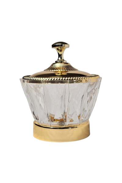 SOBHYS Crystal-Cut Acrylic Bowl with Gold-Tone Metal Lid & Base | 16cm Decora...