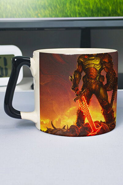 ZipZap كوب سيراميك فاخر مطبوع عليه DOOM (قطعة واحدة) بمقبض أسود خاص V1D