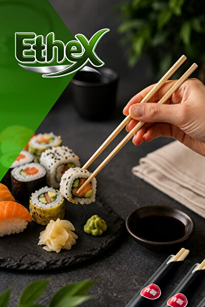 Ethex Kağıt Sargılı Chopstick Suşi Çubuğu Çin Çubuğu - 24cm, Bambu 100 Adet
