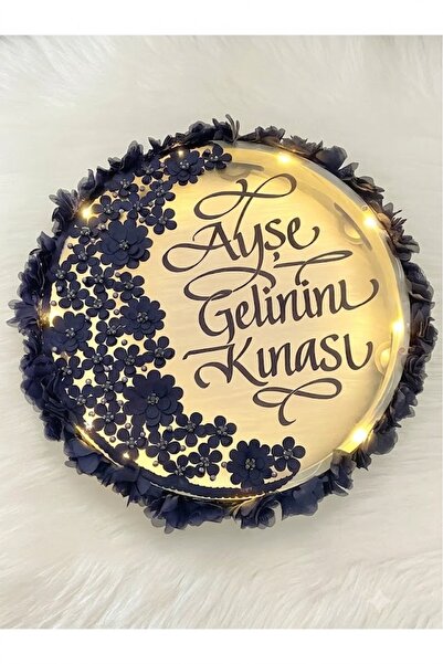 Evsay Ledli Şeffaf Gelin Tefi Çiçek Taş Düğün Kına Nedime Bride Parti Defi Vu...
