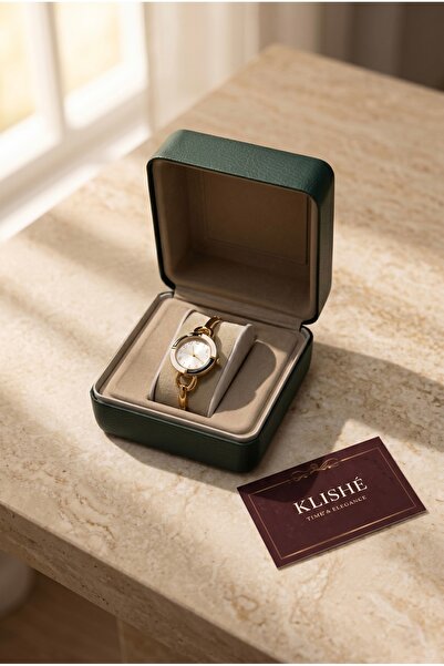 KLISHE Luxury Women's Steel Watch Gold Color & Black - White Dial Special Des...