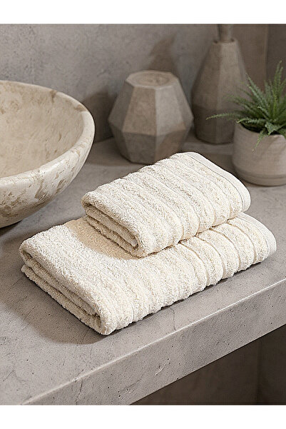 LC Waikiki Nevavm Farkıyla 2-Piece Hand and Bath Towel Set – Wave Pattern Bei...