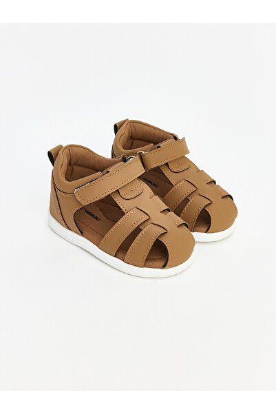 LC Waikiki Lcw Steps Brown Leather Look Baby Girl Sandals with Velcro Design ...