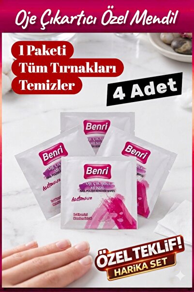 Benri Asetonsuz Oje Çıkarıcı Mendil 4 Adet Nemlendiricili E Vitaminli Avantaj...