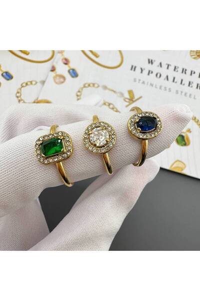 PRETTY LITTLE LADY GREEN ZIRCONIA RING, 18K GOLD PLATED STEEL.