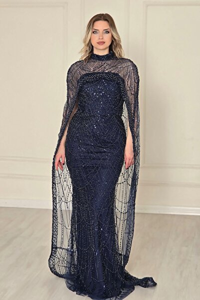 Yonca Moda Evi Lacivert Pelerinli Abiye 6116