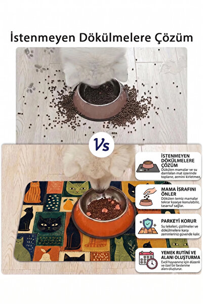 MatGo Pati Kedi Köpek Beslenme Matı 50x70cm Su Geçirmez Mama Kabı Altlığı Paspası Kedi Kolajı