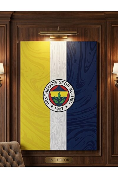 shop Fener bahçe Logolu Kanvas Tablo - Sarı Lacivert Ebru Desenli Duvar Dekoru