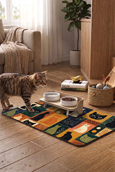 MatGo Pati Kedi Köpek Beslenme Matı 50x70cm Su Geçirmez Mama Kabı Altlığı Paspası Kedi Kolajı