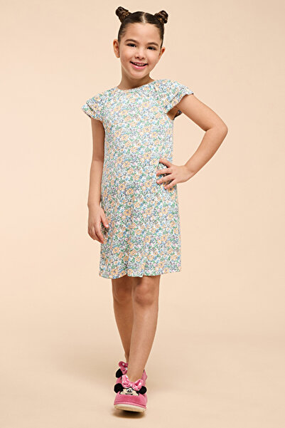 R&B Printed Dress with Crew Neck and Short Sleeves