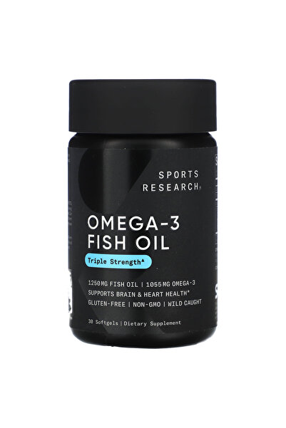 Sports Research Omega-3 Fish Oil Triple Strenght - 30 Softgels - 1250mg Fish ...