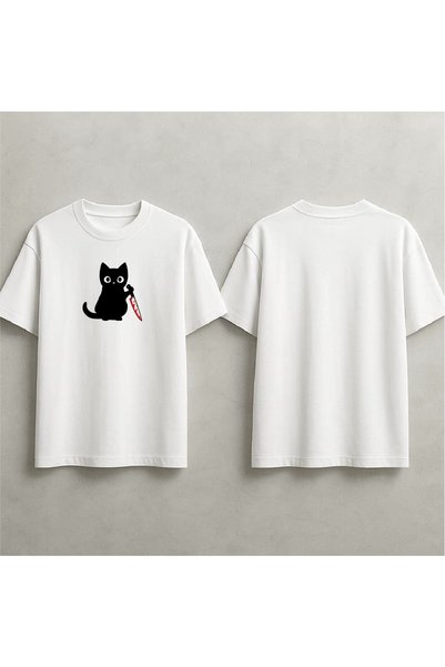 EFEVRA Katil Cat-Themed Printed Oversized T-Shirt