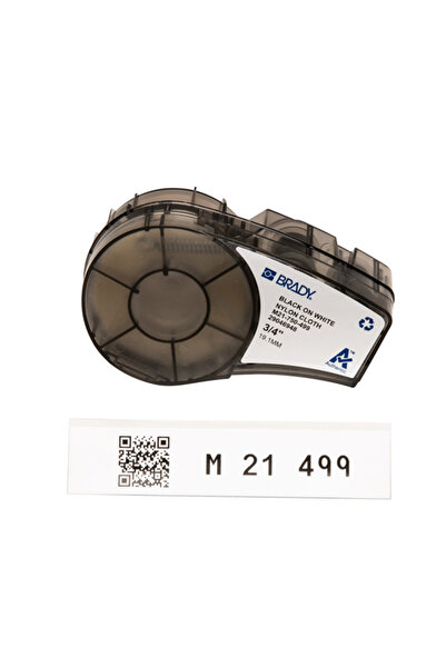 Brady M21-750-499 Nylon Cloth Label Cartridge, Black on White, 19.1mm