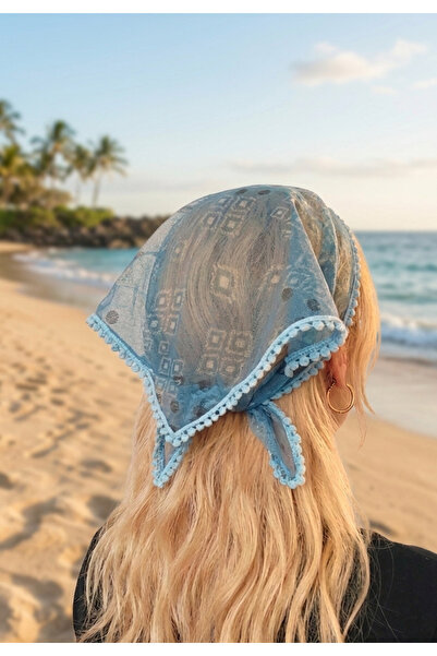 VİSKOYAT Tulle Bandana Scarf Blue Bandana