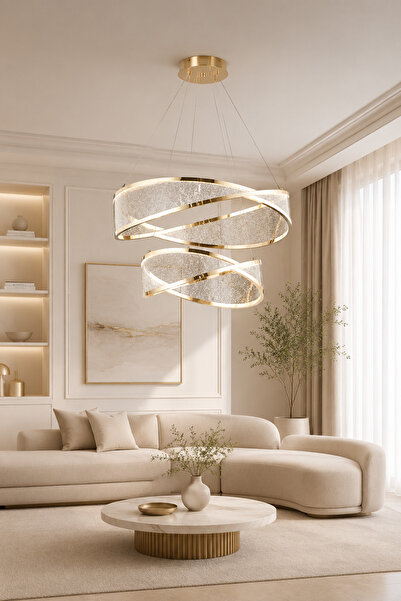 Taşcan Aydınlatma Marisol Gold Sarkıt Led 2 Katlı Avize Modern Luxury Salon Y...