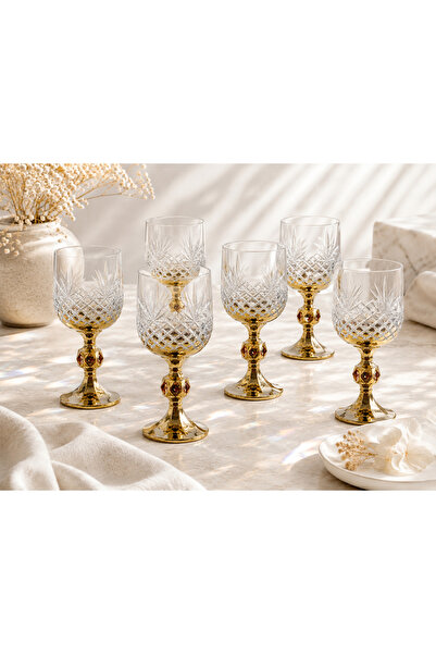 crystalex Kristal 150 ML STERNA KAHVEYANI KADEH SET GOLD | Kahve Yanı ve Su K...
