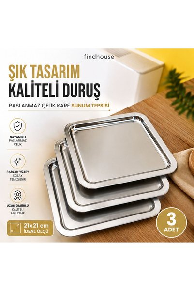 findhouse Stainless Steel Triple Square Presentation Tray Home Cafe Restaurant