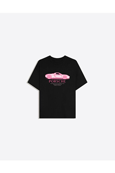 Disante Ροζ μπλουζάκι Porsche με στάμπα, με λαιμόκοψη, Oversize Trend γυναικε...