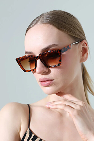 Violon Women's Leopard Body Brown Sunglasses with Glass Edge Detail