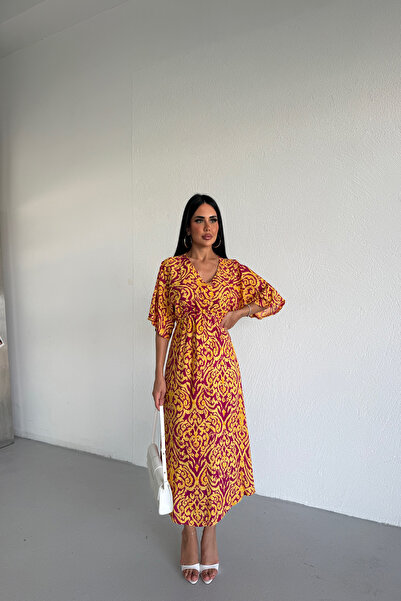 KAMACI BUTİK V-Neck Ethnic Patterned Dress