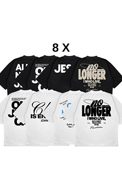 PURE EFFECT (8 Pcs) Unisex Oversize White Black Mixed Print Boxy Fit Thick Fa...