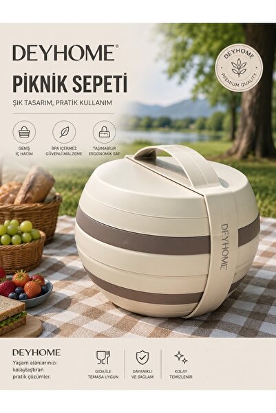 DEYHOME 32 Parça 6 Kişilik Taşınabilir Piknik Yemek Takımı Sepeti | Tabak Bar...