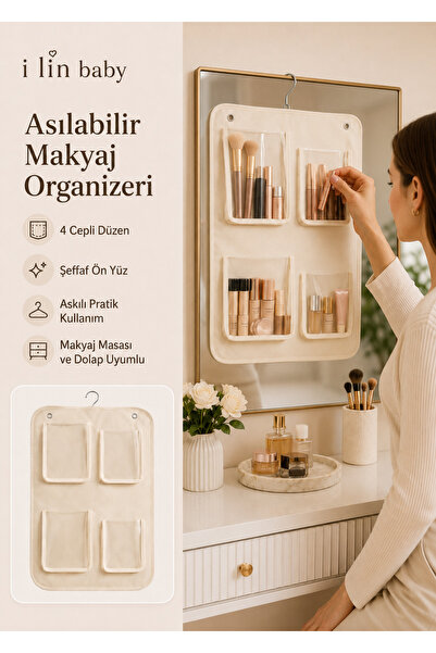 i lin baby Makyaj Organizeri Asılabilir 4 Cepli Şeffaf Kozmetik Düzenleyici B...