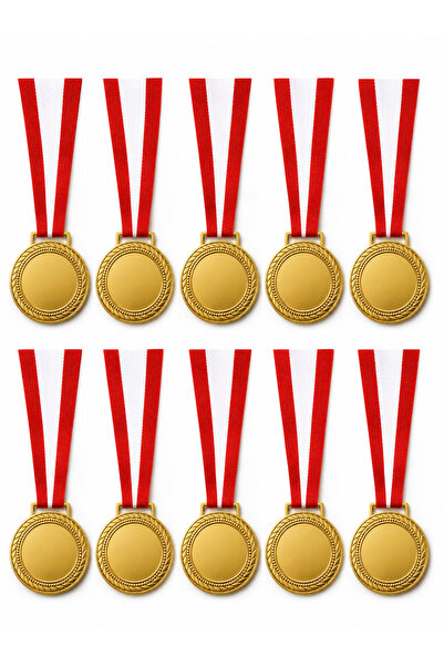 siverek reklam 10Pcs Blank Medal Gold Color with Red White Lanyard Award Meda...