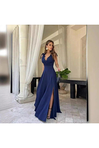 Generic Brand فستان نسائي من الكريب Janjan بحزام على الكتف وياقة مزدوجة الصدر...