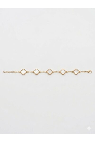 Zinora 2 piece elegant 4-leaf clover Bracelets - White color with golden colo...