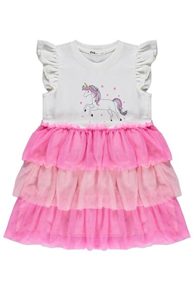 Civil Girls Unicorn Baskılı 2-5 Yaş Elbise - Fusya