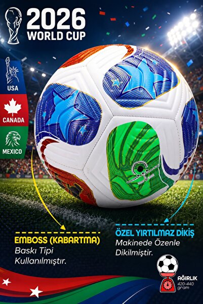 Telvesse Futbol Topu Pro 2026 Dünya Kupası Trios Pompalı Set Dayanıklı Sert Zemin Halı Saha Topu No:5