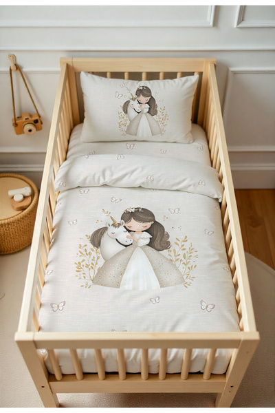 Evmila Unicorn ve Prenses Desenli Bebek Nevresim Takımı Çift Taraflı 100x150 ...