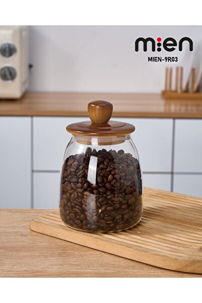 MİEN 950ml Acacia Lid Borosilicate Glass Jar