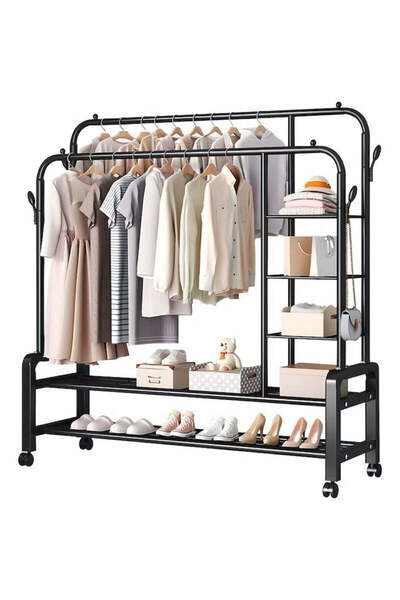 OEM Metal Clothes Rack with Wheels – Multifunctional Organizer with 5 Shelves...