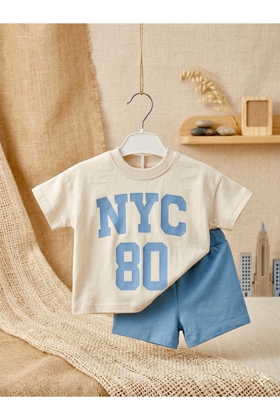 Minibilx Baby Minaze Collection Bebek Erkek Kız NYC Baskılı Şortlu Takım Krem...