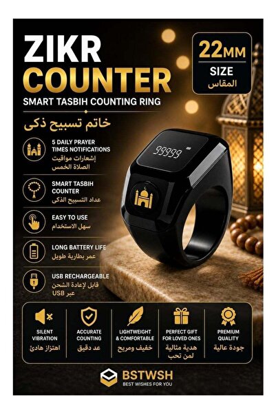 BSTWSH 22MM Smart Tasbih Zikr Ring Muslim Prayer Prayer timing reminder OLED ...
