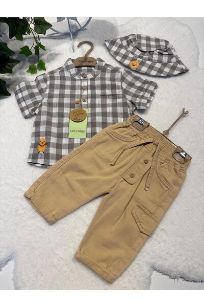 COCOSISS Boy's 3-Piece Set - Shirt&Pants&Hat - 100% Cotton - Gray