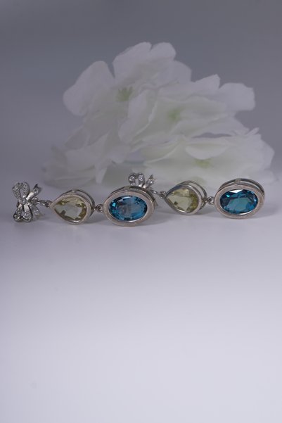 Aksesuaring Blue Topaz & Yeşil Ametist Taşlı Gümüş Küpe