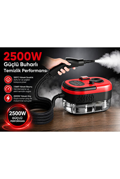 Coverzone Buharlı Temizleyici 2500W 105°C 1200ml Su Tankı 6 Kademeli Halı Cam...