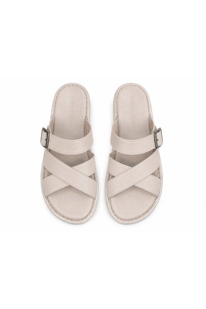 Castle Black Nova Beige Genuine Leather Women's Slippers -Comfortable for Daily Use-